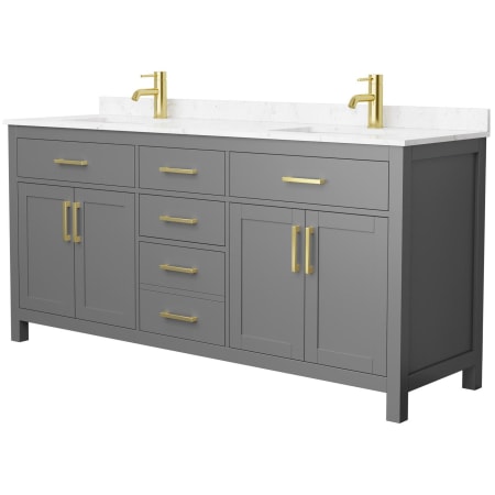 A large image of the Wyndham Collection WCG242472D-UNSMXX Dark Gray / Carrara Cultured Marble Top / Brushed Gold Hardware