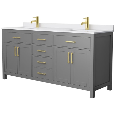 A large image of the Wyndham Collection WCG242472D-UNSMXX Dark Gray / White Cultured Marble Top / Brushed Gold Hardware