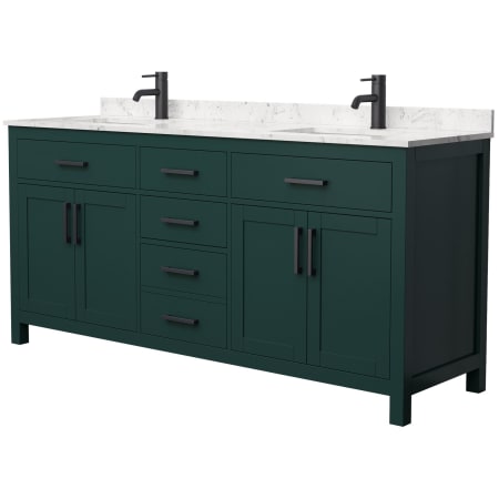 A large image of the Wyndham Collection WCG242472D-UNSMXX Green / Carrara Cultured Marble Top / Matte Black Hardware