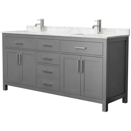 A large image of the Wyndham Collection WCG242472DCCUNSMXX Dark Gray / Carrara Cultured Marble Top / Brushed Nickel Hardware