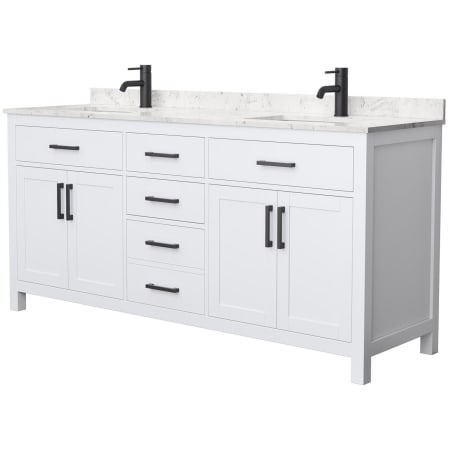 A large image of the Wyndham Collection WCG242472D-UNSMXX White / Carrara Cultured Marble Top / Matte Black Hardware