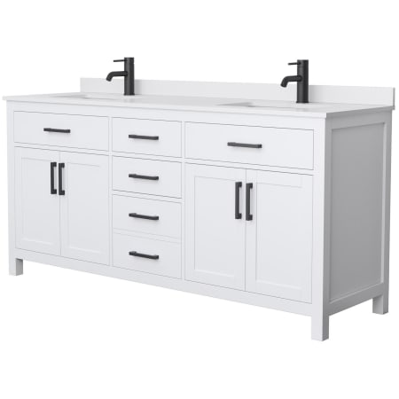 A large image of the Wyndham Collection WCG242472D-UNSMXX White / White Cultured Marble Top / Matte Black Hardware