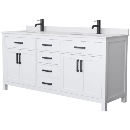 A large image of the Wyndham Collection WCG242472D-UNSMXX White / White Cultured Marble Top / Matte Black Hardware