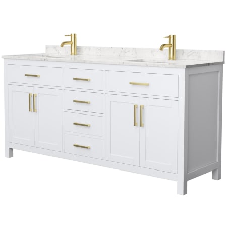 A large image of the Wyndham Collection WCG242472D-UNSMXX White / Carrara Cultured Marble Top / Brushed Gold Hardware