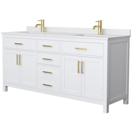 A large image of the Wyndham Collection WCG242472D-UNSMXX White / White Cultured Marble Top / Brushed Gold Hardware