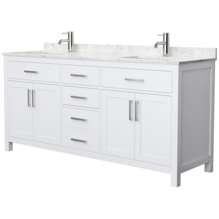 A large image of the Wyndham Collection WCG242472DCCUNSMXX White / Carrara Cultured Marble Top / Brushed Nickel Hardware