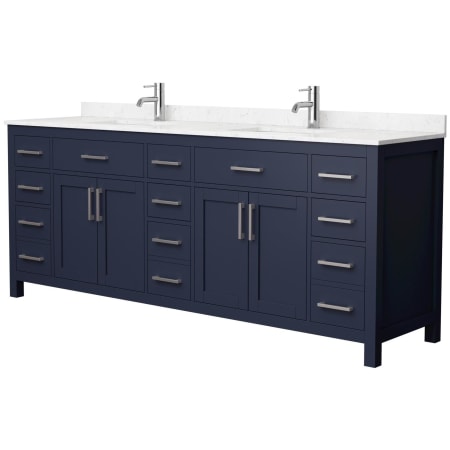 A large image of the Wyndham Collection WCG242484D-UNSMXX Dark Blue / Carrara Cultured Marble Top / Brushed Nickel Hardware