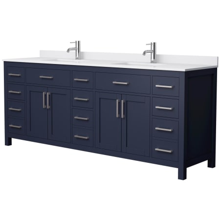 A large image of the Wyndham Collection WCG242484D-UNSMXX Dark Blue / White Cultured Marble Top / Brushed Nickel Hardware