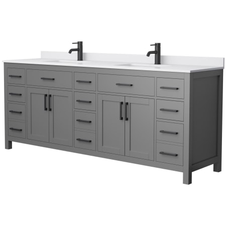 A large image of the Wyndham Collection WCG242484D-UNSMXX Dark Gray / White Cultured Marble Top / Matte Black Hardware