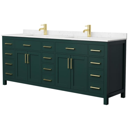 A large image of the Wyndham Collection WCG242484D-UNSMXX Green / Carrara Cultured Marble Top / Brushed Gold Hardware