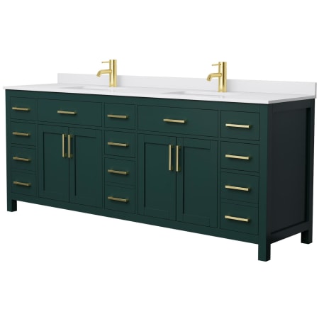 A large image of the Wyndham Collection WCG242484D-UNSMXX Green / White Cultured Marble Top / Brushed Gold Hardware
