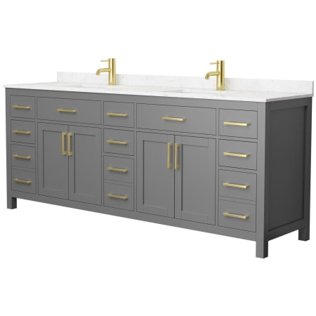A large image of the Wyndham Collection WCG242484D-UNSMXX Dark Gray / Carrara Cultured Marble Top / Brushed Gold Hardware