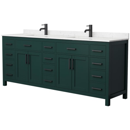 A large image of the Wyndham Collection WCG242484D-UNSMXX Green / Carrara Cultured Marble Top / Matte Black Hardware