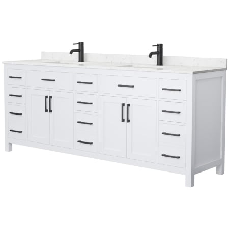 A large image of the Wyndham Collection WCG242484D-UNSMXX White / Carrara Cultured Marble Top / Matte Black Hardware