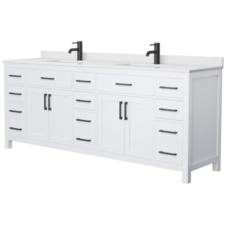 A large image of the Wyndham Collection WCG242484D-UNSMXX White / White Cultured Marble Top / Matte Black Hardware