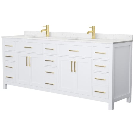 A large image of the Wyndham Collection WCG242484D-UNSMXX White / Carrara Cultured Marble Top / Brushed Gold Hardware