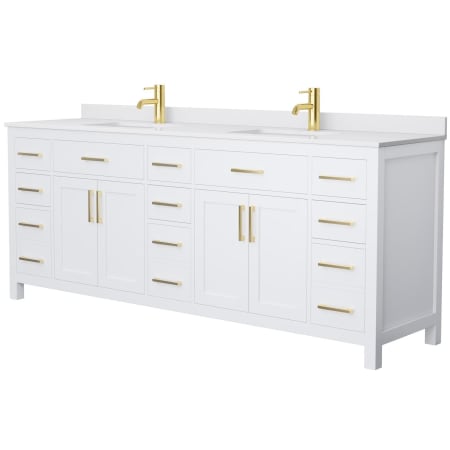 A large image of the Wyndham Collection WCG242484D-UNSMXX White / White Cultured Marble Top / Brushed Gold Hardware