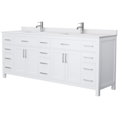 A large image of the Wyndham Collection WCG242484D-UNSMXX White / White Cultured Marble Top / Brushed Nickel Hardware