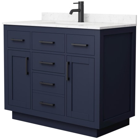 A large image of the Wyndham Collection WCG262642S-VCA-UNSMXX Dark Blue / Carrara Cultured Marble Top / Matte Black Hardware
