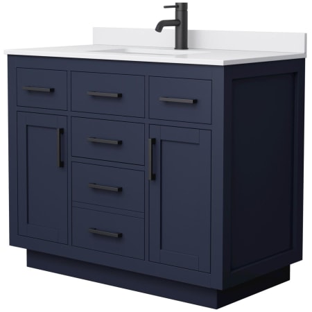 A large image of the Wyndham Collection WCG262642S-VCA-UNSMXX Dark Blue / White Cultured Marble Top / Matte Black Hardware