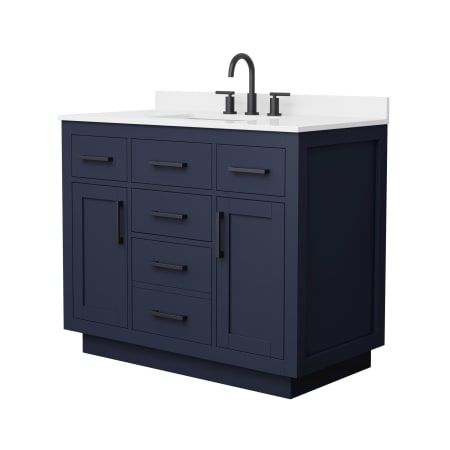 A large image of the Wyndham Collection WCG262642S-QTZ-US3MXX Dark Blue / White Quartz Top / Matte Black Hardware