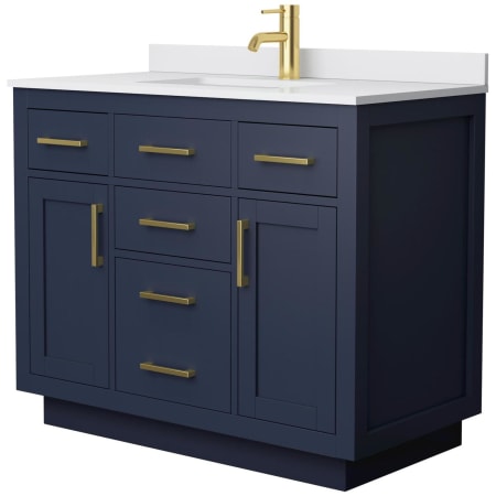 A large image of the Wyndham Collection WCG262642S-VCA-UNSMXX Dark Blue / White Cultured Marble Top / Brushed Gold Hardware