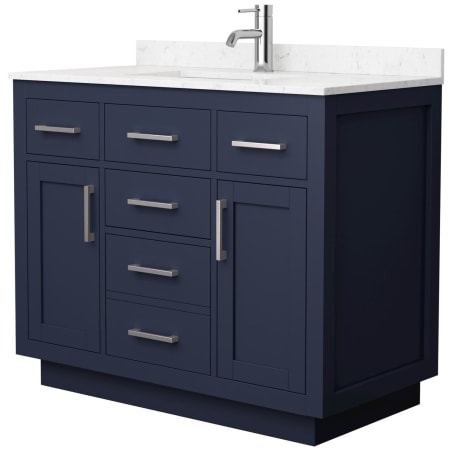 A large image of the Wyndham Collection WCG262642S-VCA-UNSMXX Dark Blue / Carrara Cultured Marble Top / Brushed Nickel Hardware