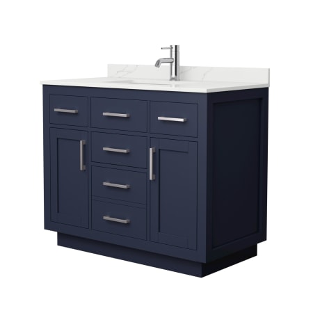 A large image of the Wyndham Collection WCG262642S-QTZ-UNSMXX Dark Blue / Giotto Quartz Top / Brushed Nickel Hardware