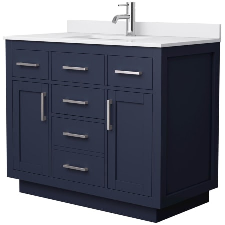 A large image of the Wyndham Collection WCG262642S-VCA-UNSMXX Dark Blue / White Cultured Marble Top / Brushed Nickel Hardware