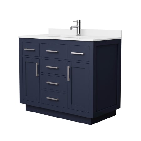 A large image of the Wyndham Collection WCG262642S-QTZ-UNSMXX Dark Blue / White Quartz Top / Brushed Nickel Hardware