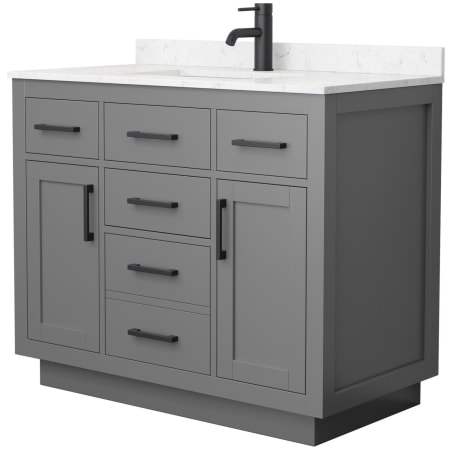 A large image of the Wyndham Collection WCG262642S-VCA-UNSMXX Dark Gray / Carrara Cultured Marble Top / Matte Black Hardware