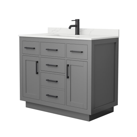 A large image of the Wyndham Collection WCG262642S-QTZ-UNSMXX Dark Gray / Giotto Quartz Top / Matte Black Hardware