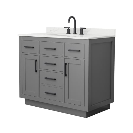 A large image of the Wyndham Collection WCG262642S-QTZ-US3MXX Dark Gray / Giotto Quartz Top / Matte Black Hardware