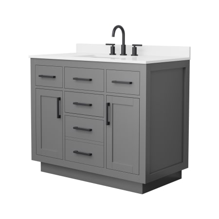 A large image of the Wyndham Collection WCG262642S-QTZ-US3MXX Dark Gray / White Quartz Top / Matte Black Hardware