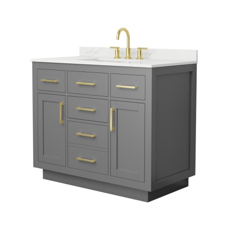 A large image of the Wyndham Collection WCG262642S-QTZ-US3MXX Dark Gray / Giotto Quartz Top / Brushed Gold Hardware