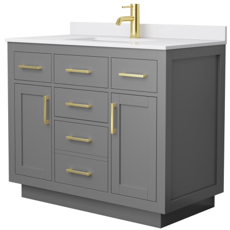 A large image of the Wyndham Collection WCG262642S-VCA-UNSMXX Dark Gray / White Cultured Marble Top / Brushed Gold Hardware
