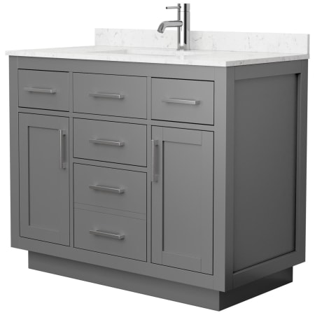 A large image of the Wyndham Collection WCG262642S-VCA-UNSMXX Dark Gray / Carrara Cultured Marble Top / Brushed Nickel Hardware