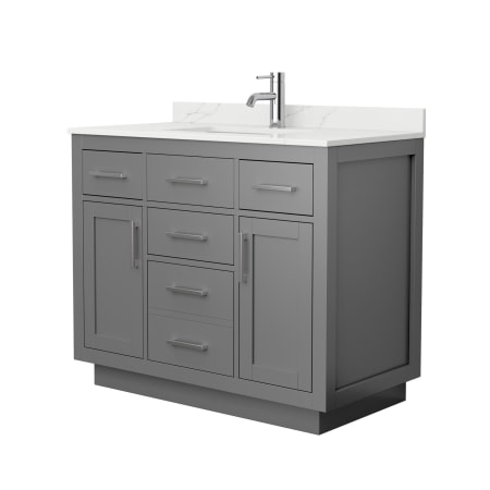 A large image of the Wyndham Collection WCG262642S-QTZ-UNSMXX Dark Gray / Giotto Quartz Top / Brushed Nickel Hardware