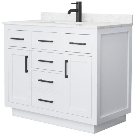 A large image of the Wyndham Collection WCG262642S-VCA-UNSMXX White / Carrara Cultured Marble Top / Matte Black Hardware