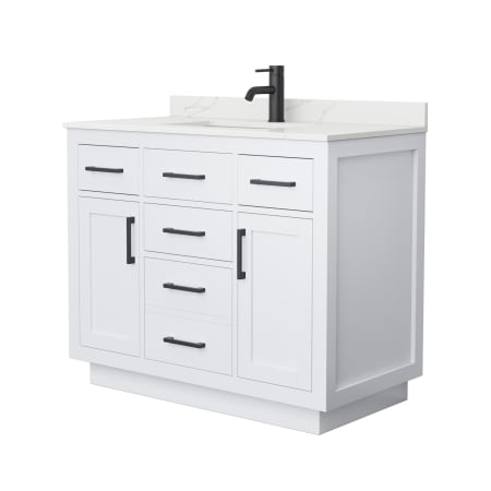 A large image of the Wyndham Collection WCG262642S-QTZ-UNSMXX White / Giotto Quartz Top / Matte Black Hardware