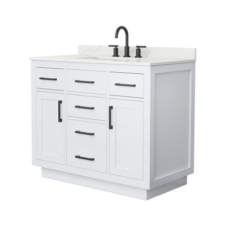 A large image of the Wyndham Collection WCG262642S-QTZ-US3MXX White / Giotto Quartz Top / Matte Black Hardware