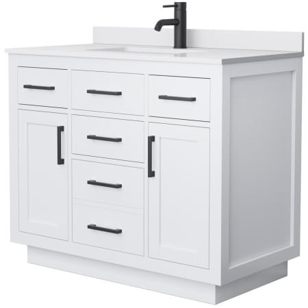 A large image of the Wyndham Collection WCG262642S-VCA-UNSMXX White / White Cultured Marble Top / Matte Black Hardware