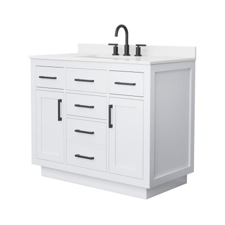 A large image of the Wyndham Collection WCG262642S-QTZ-US3MXX White / White Quartz Top / Matte Black Hardware