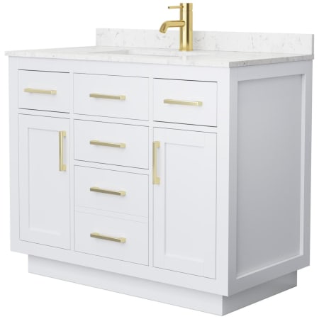 A large image of the Wyndham Collection WCG262642S-VCA-UNSMXX White / Carrara Cultured Marble Top / Brushed Gold Hardware
