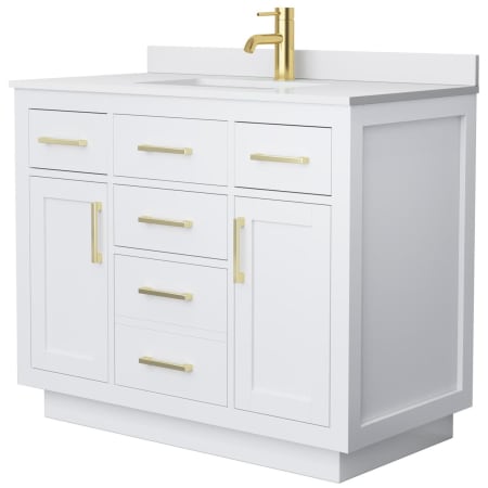 A large image of the Wyndham Collection WCG262642S-VCA-UNSMXX White / White Cultured Marble Top / Brushed Gold Hardware