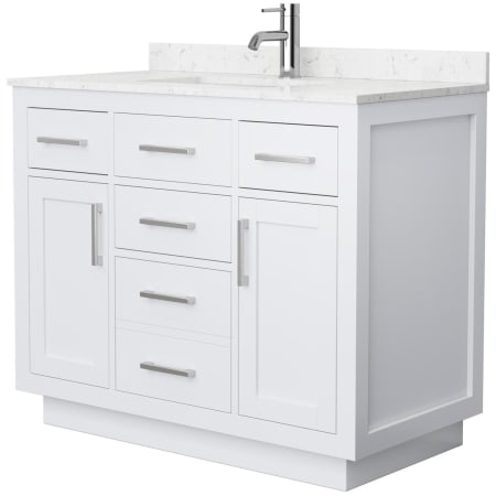 A large image of the Wyndham Collection WCG262642S-VCA-UNSMXX White / Carrara Cultured Marble Top / Brushed Nickel Hardware
