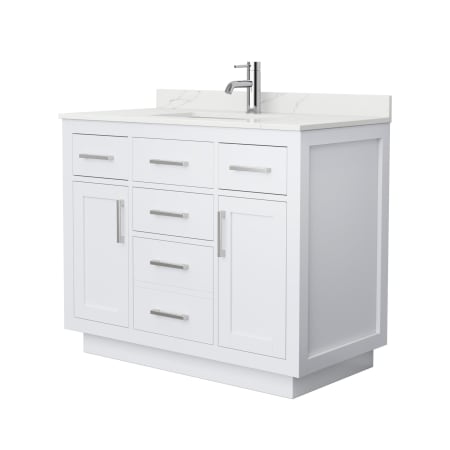 A large image of the Wyndham Collection WCG262642S-QTZ-UNSMXX White / Giotto Quartz Top / Brushed Nickel Hardware