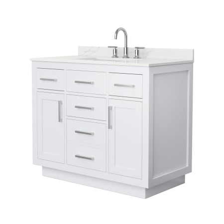 A large image of the Wyndham Collection WCG262642S-QTZ-US3MXX White / Giotto Quartz Top / Brushed Nickel Hardware