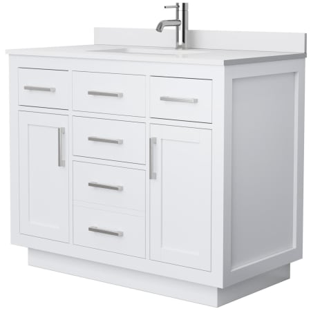 A large image of the Wyndham Collection WCG262642S-VCA-UNSMXX White / White Cultured Marble Top / Brushed Nickel Hardware