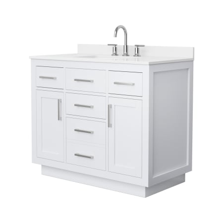 A large image of the Wyndham Collection WCG262642S-QTZ-US3MXX White / White Quartz Top / Brushed Nickel Hardware